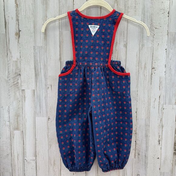 Vintage Y2K OshKosh B’gosh Rose Floral Overall Denim Vestbak Bubble Romper Sz 2t - Picture 2 of 16